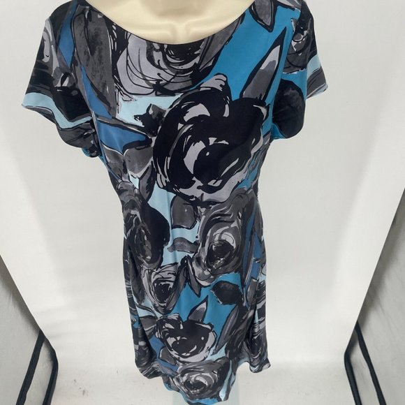 Pendleton Womens Dress Silk Size 8 Black Blue Short Sleeve Abstract Floral Rose - Picture 3 of 12